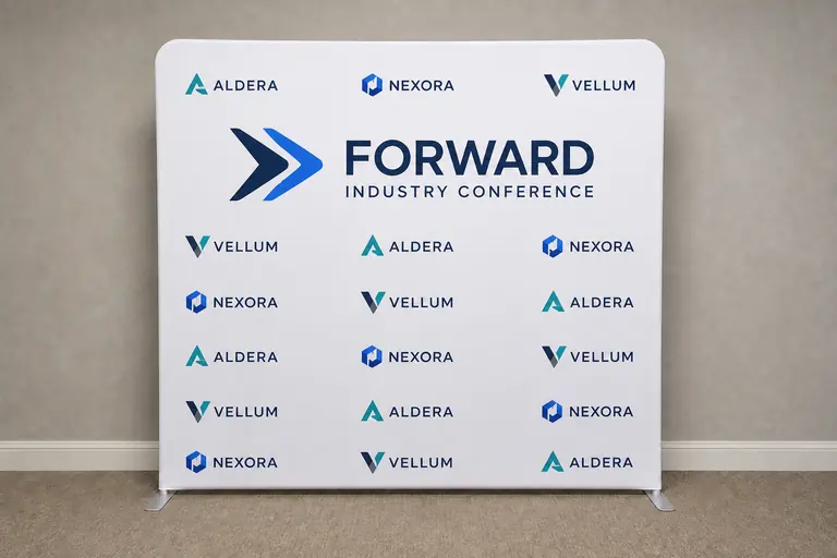 Sample Forward industry conference backdrop concept with a balanced grid of generated partner logos