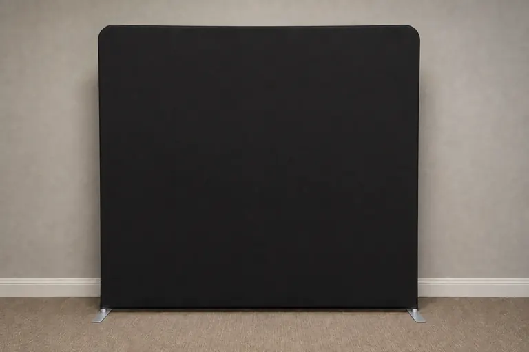 True Black 8 by 8 photo booth backdrop installed in a neutral event space